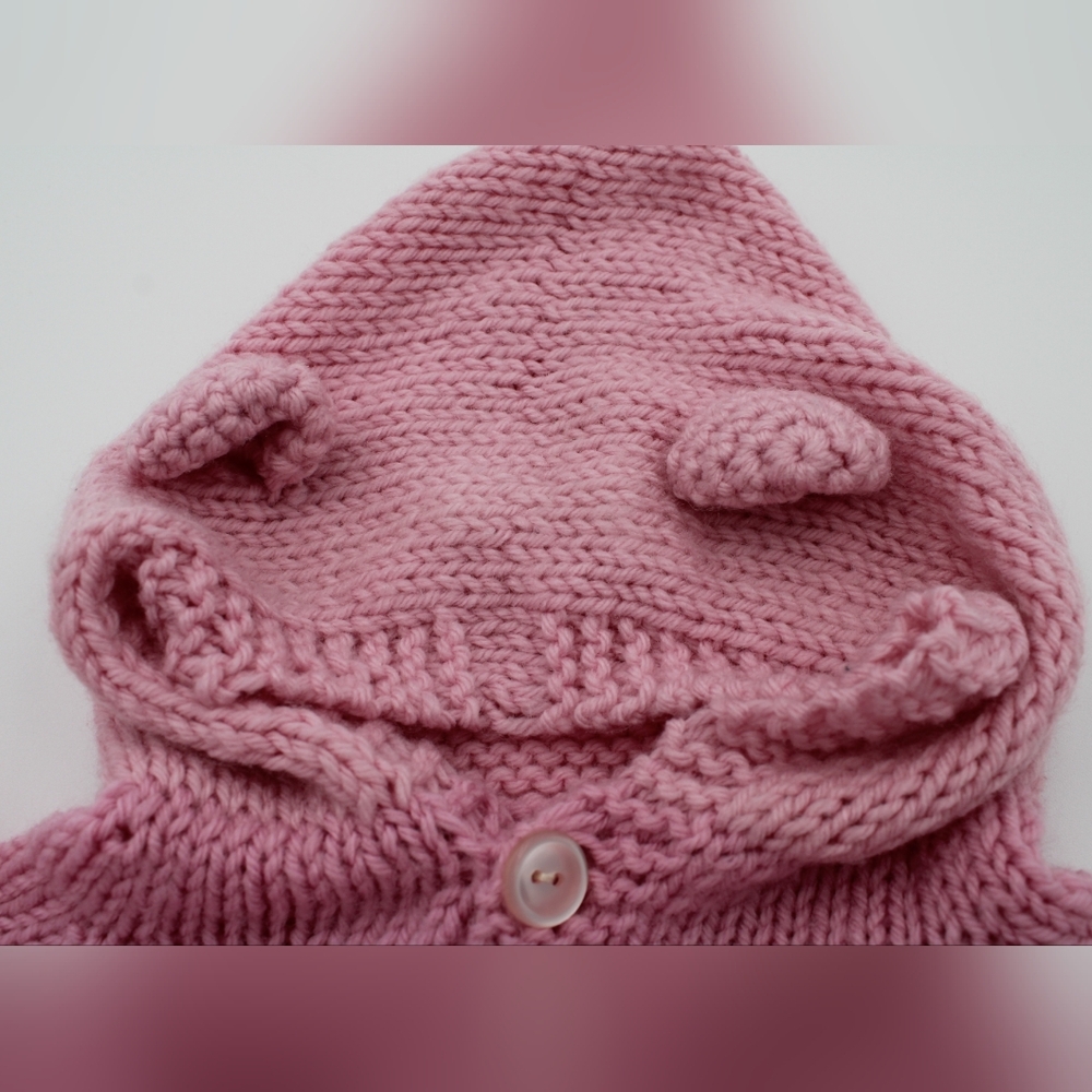 Handmade Knitted Baby One-Piece Outfit Size 6–9M with Hooded Ears - Picture 3 of 4